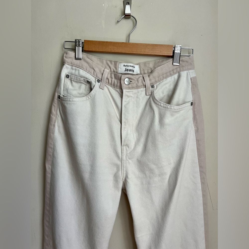 reformation jeans 100% cotton cynthia straight leg jeans - two tone wash clay